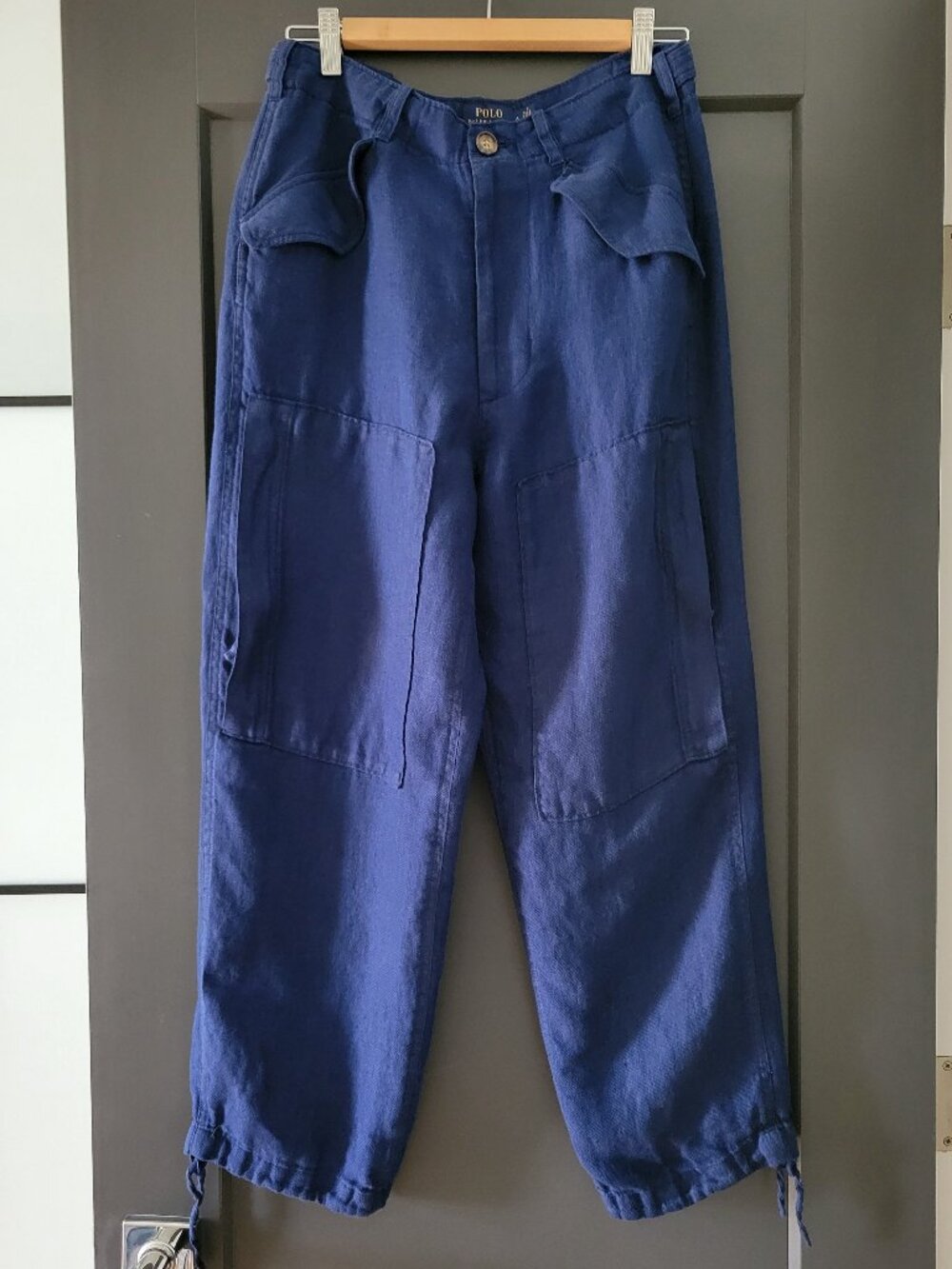 Y2K Vintage Polo Ralph Lauren Pants Blue Utility Pocket Workwear 100% Linen - Picture 11 of 13